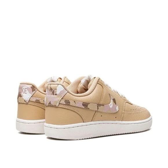 Nike Court Vision Low Women's Sesame Camo Swoosh Sneakers in White Size 9 - Picture 1 of 7
